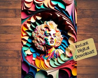 Marilyn Monroe AI Art Poster: Colorful Fashion Portrait (Digital Download)