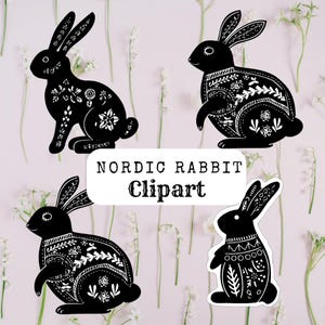 Nordic Rabbit Clipart: Scandinavian Folk Art Bunny Designs (Digital Download)