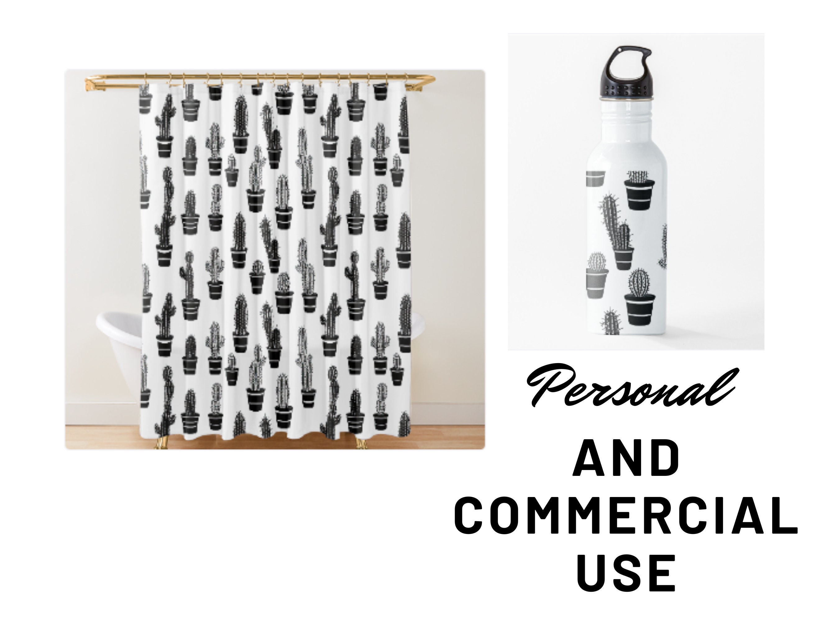 Cactus Seamless Pattern Pack, Black and White Cactus Background ...