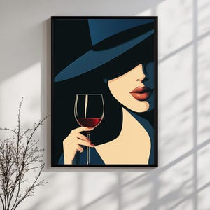 Modern Wine Lady Wall Art Print | Minimalist Woman with Wine Glass Poster | Elegant Bar Decor | Digital Download
