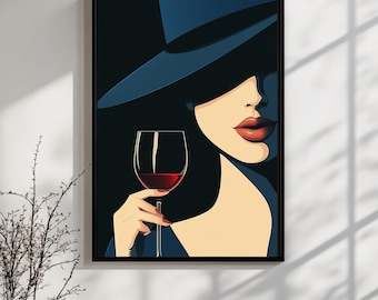 Minimalist Wine Woman Art Print: Elegant Bar Decor (Digital Download)