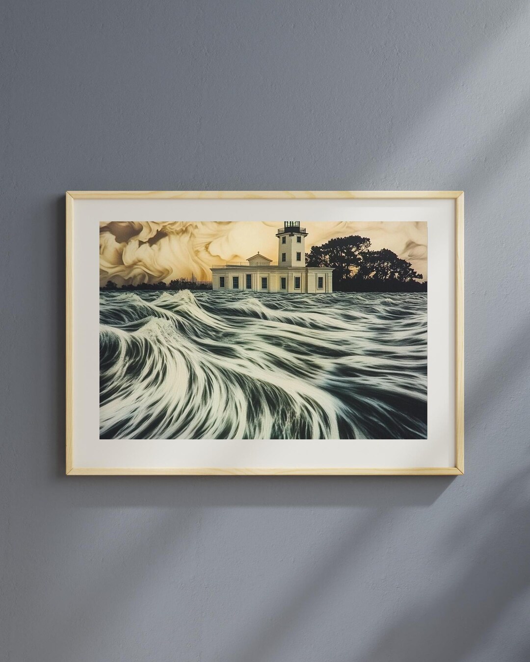 Lighthouse Seascape Art Print: Ocean Waves, Coastal Decor (digital ...