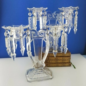 VERY RARE Pair Cambridge &quot;Lyre&quot; 1936-39 2 Light Candelabra Candlestick Holders