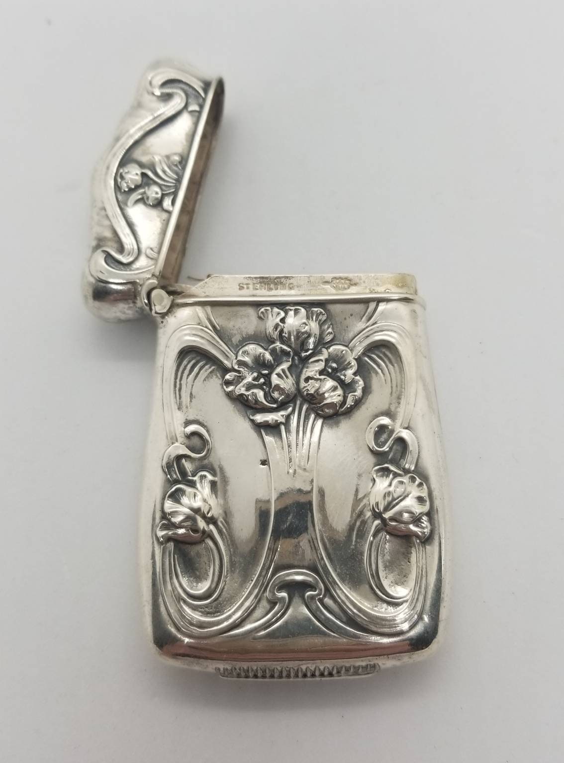 Antique Jugenstil Art Nouveau Sterling Silver Poppy Floral Match Safe ...