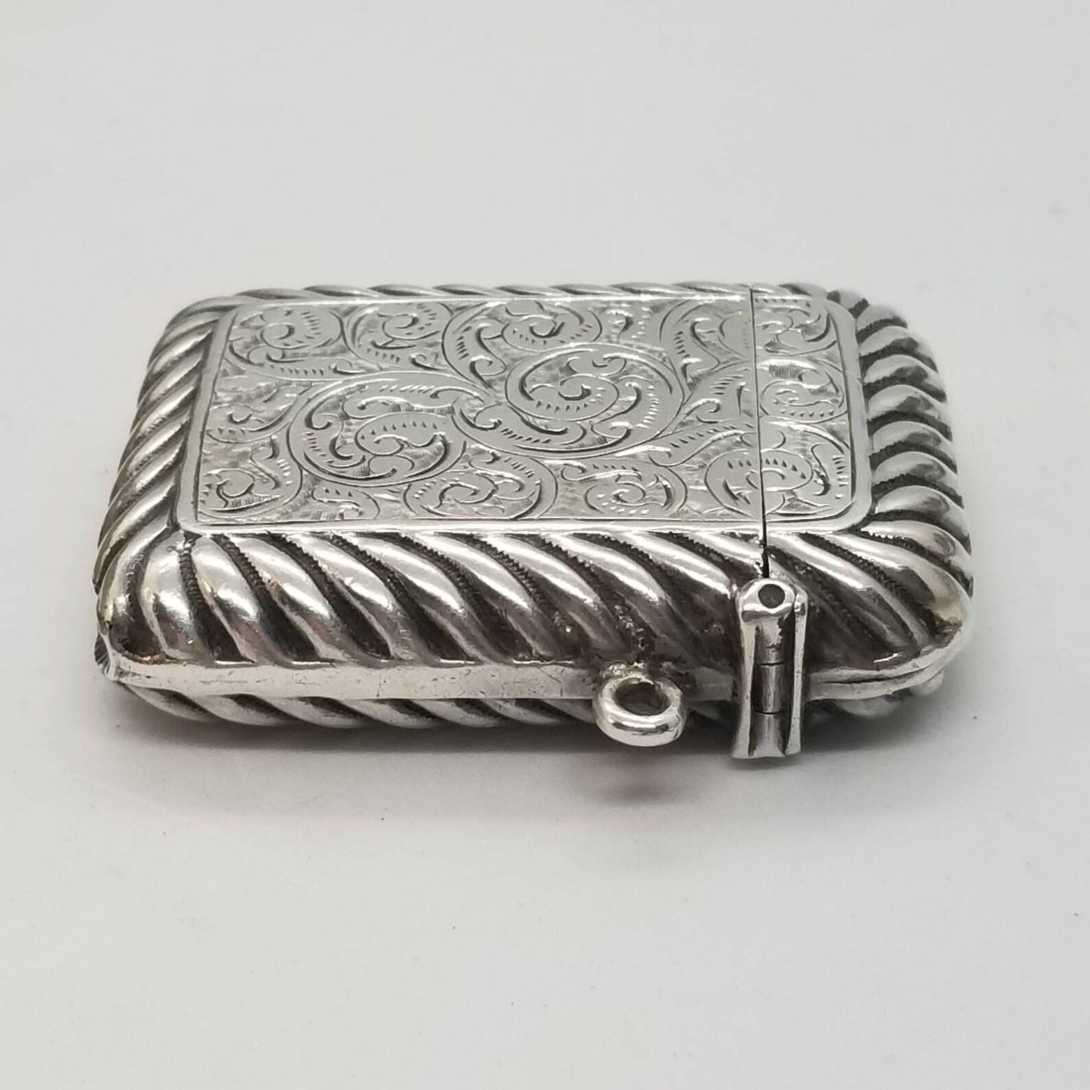Antique Birmingham 1897 Sterling Silver Match Safe Vesta Case Watch Fob ...