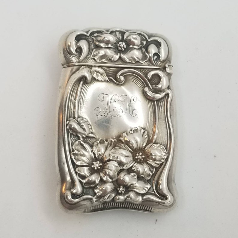 Antique Art Nouveau Floral Poppy Sterling Silver Match Safe Vesta Case ...