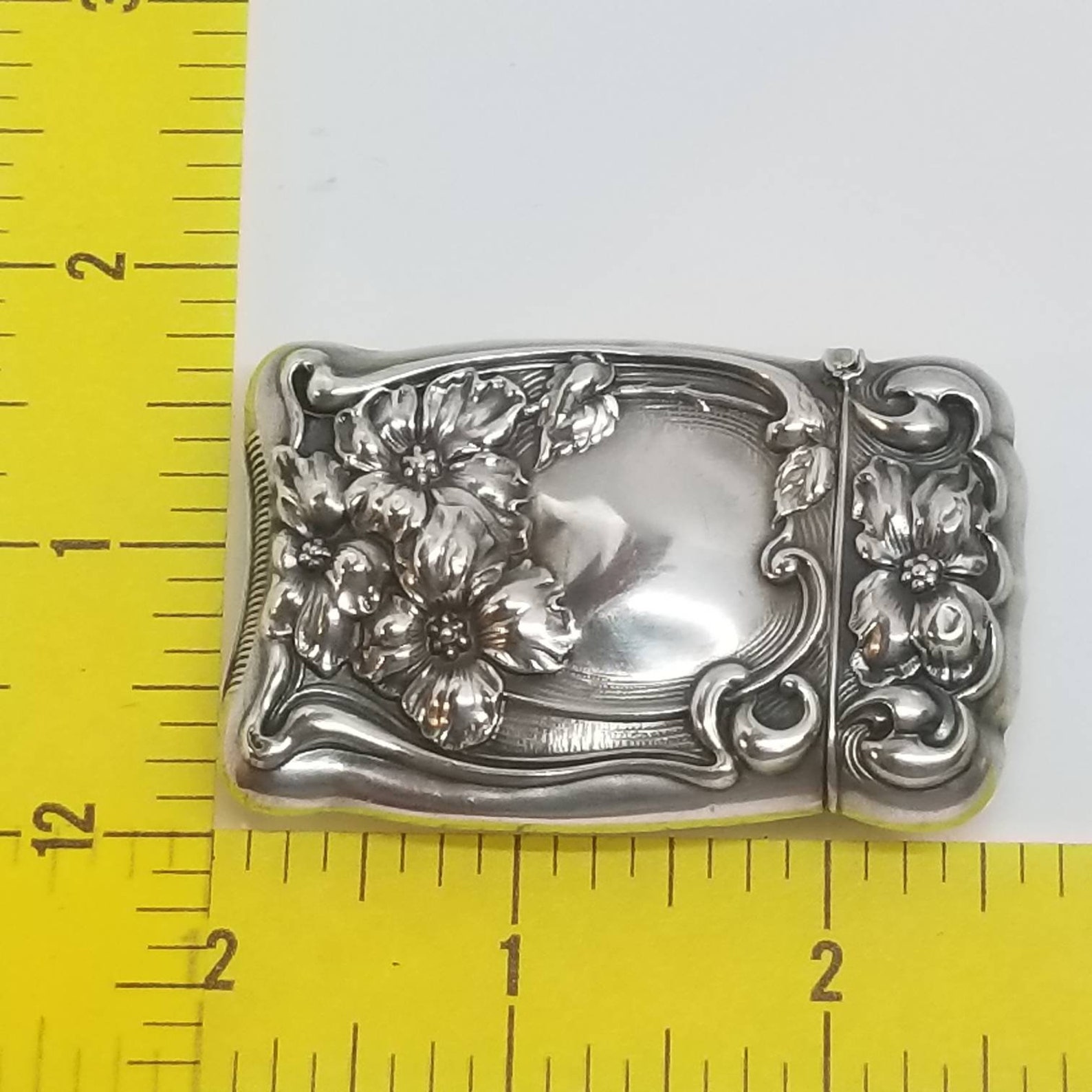 Antique Art Nouveau Floral Poppy Sterling Silver Match Safe Vesta Case ...