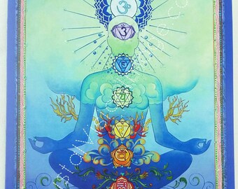 Chakra Man Blue Blend Greeting Gift Card Art by Paul Heussenstamm    Hand Embellished