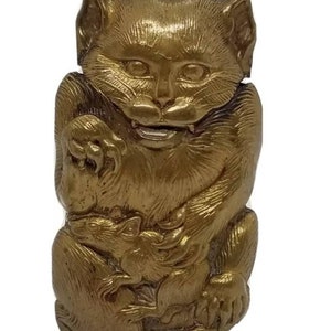 Antik ca. 1890er Japanische MEIJI Bronze Katze & Maus Match Safe Vesta Case