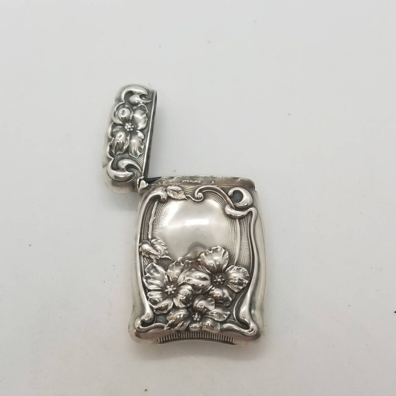 Antique Art Nouveau Floral Poppy Sterling Silver Match Safe Vesta Case ...
