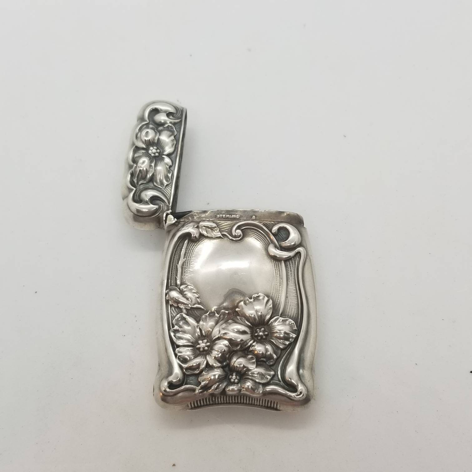 Antique Art Nouveau Floral Poppy Sterling Silver Match Safe Vesta Case ...
