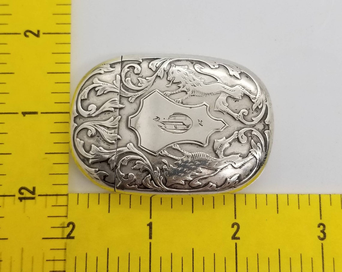 Antique Sterling Silver Lion Passant & Shield Match Safe Vesta Case - Etsy