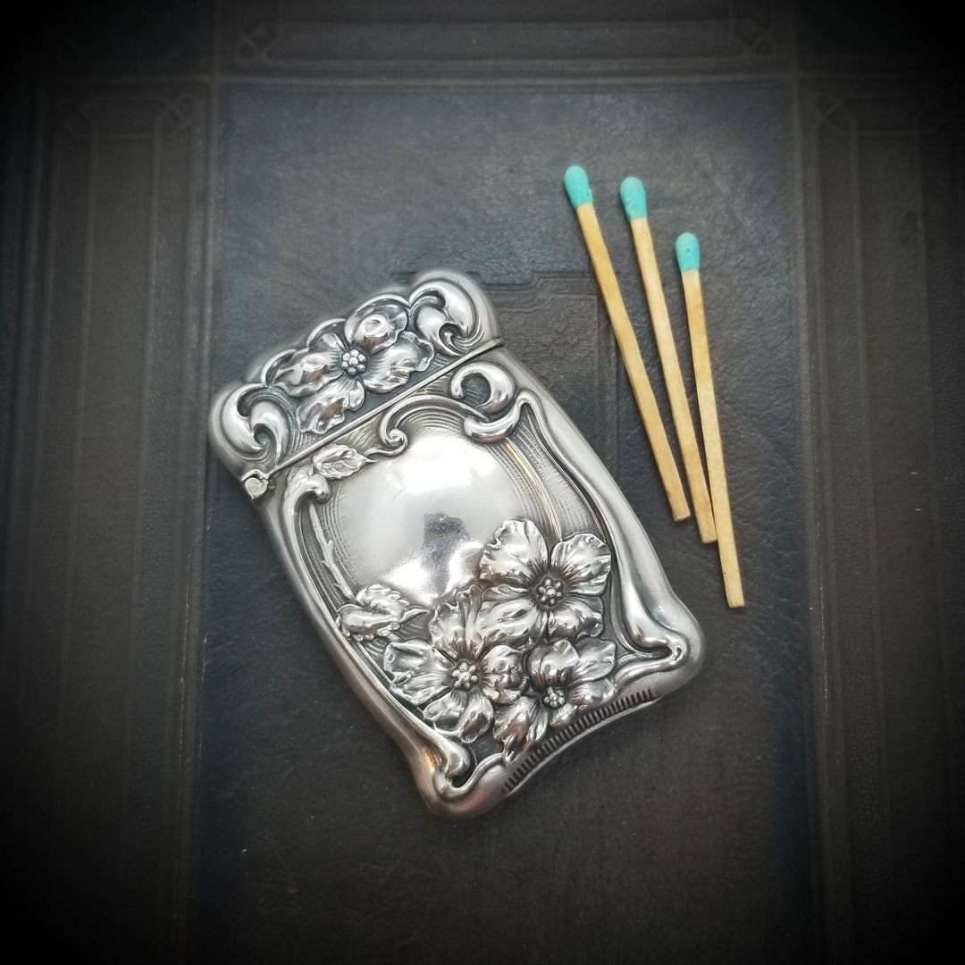 Antique Art Nouveau Floral Poppy Sterling Silver Match Safe Vesta Case ...