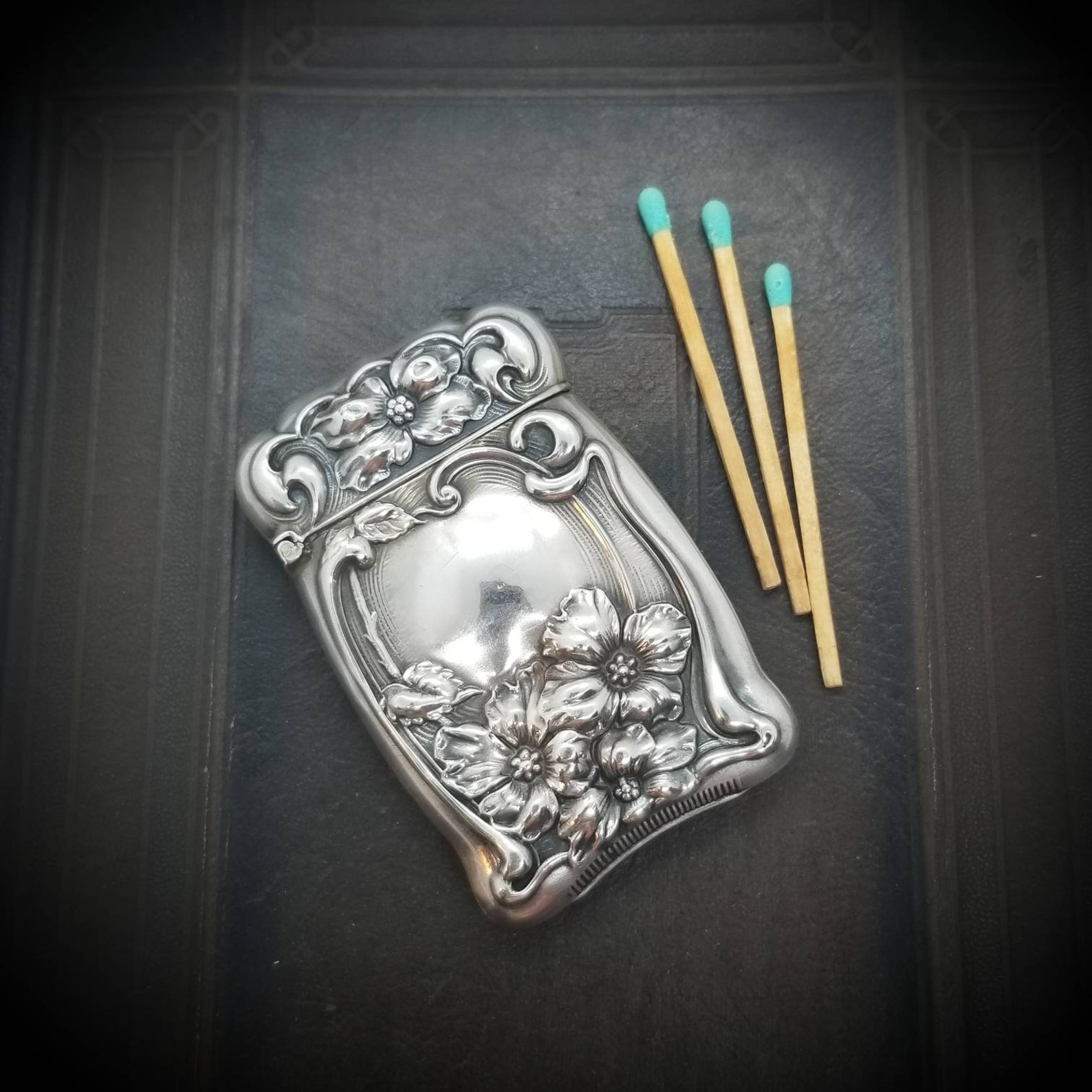 Antique Art Nouveau Floral Poppy Sterling Silver Match Safe Vesta Case ...
