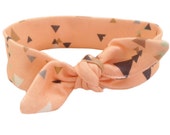 ORGANIC Baby Knotted Headband in Coral GEOMETRIC TRIANGLES - A Modern Gift Idea