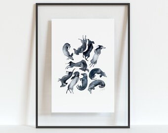 Dachshund Watercolor Print | Sleepy Sausage Dogs Art