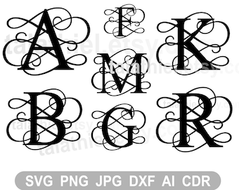 Swirl Letter Full Alphabet Monogram Vine svg Digital Cut File SVG Glowforge Cricut dxf png ai cdr svg jpg