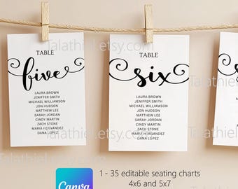 Wedding Table Seating Chart Template, 5x7 & 4x6 Cards (CANVA Edit, Digital Download)