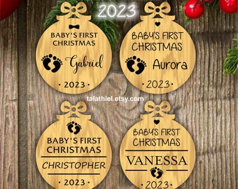 Baby's First Christmas 2023 ornament SVG, Glowforge SVG Christmas ornament 2023, First Christmas ornament SVG and dxf files