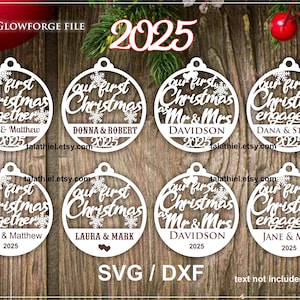 First Christmas Ornament SVG Bundle: 2025 Mr & Mrs, Engaged (Digital Download)