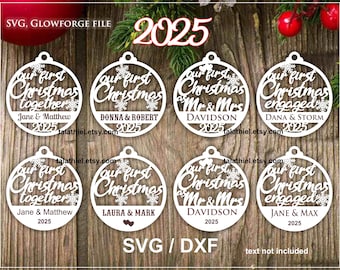 First Christmas Ornament SVG Bundle: 2025 Mr & Mrs, Engaged (Digital Download)