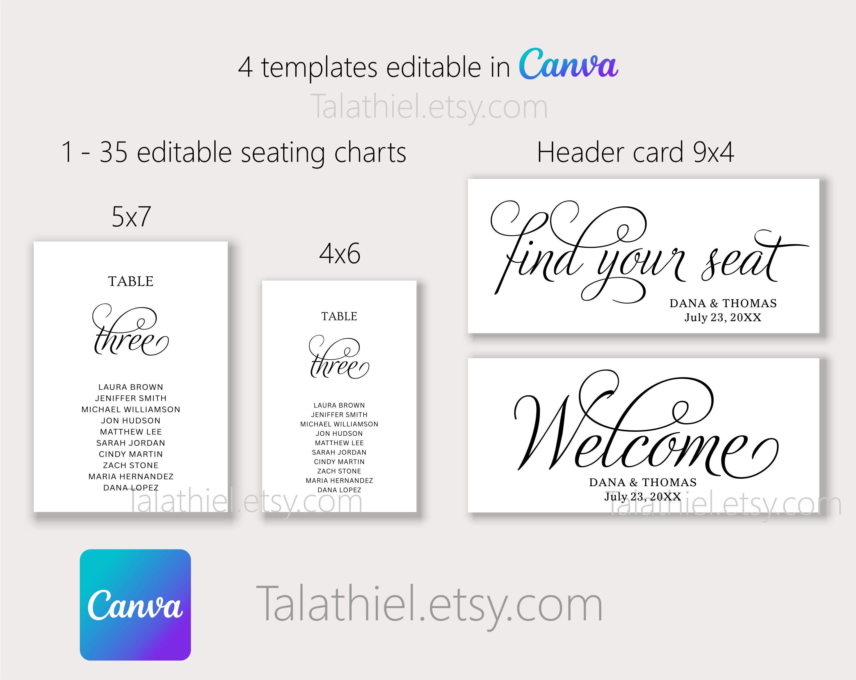 Seating Chart Wedding Template: Minimalist Table Cards (CANVA Edit) - Etsy