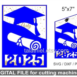 Archivo de corte SVG Tarjeta plegable Invitación de graduación Clase de 2025 Tarjetas de invitación para fiesta de graduación Archivos de corte de silueta Cricut Fabricación de tarjetas