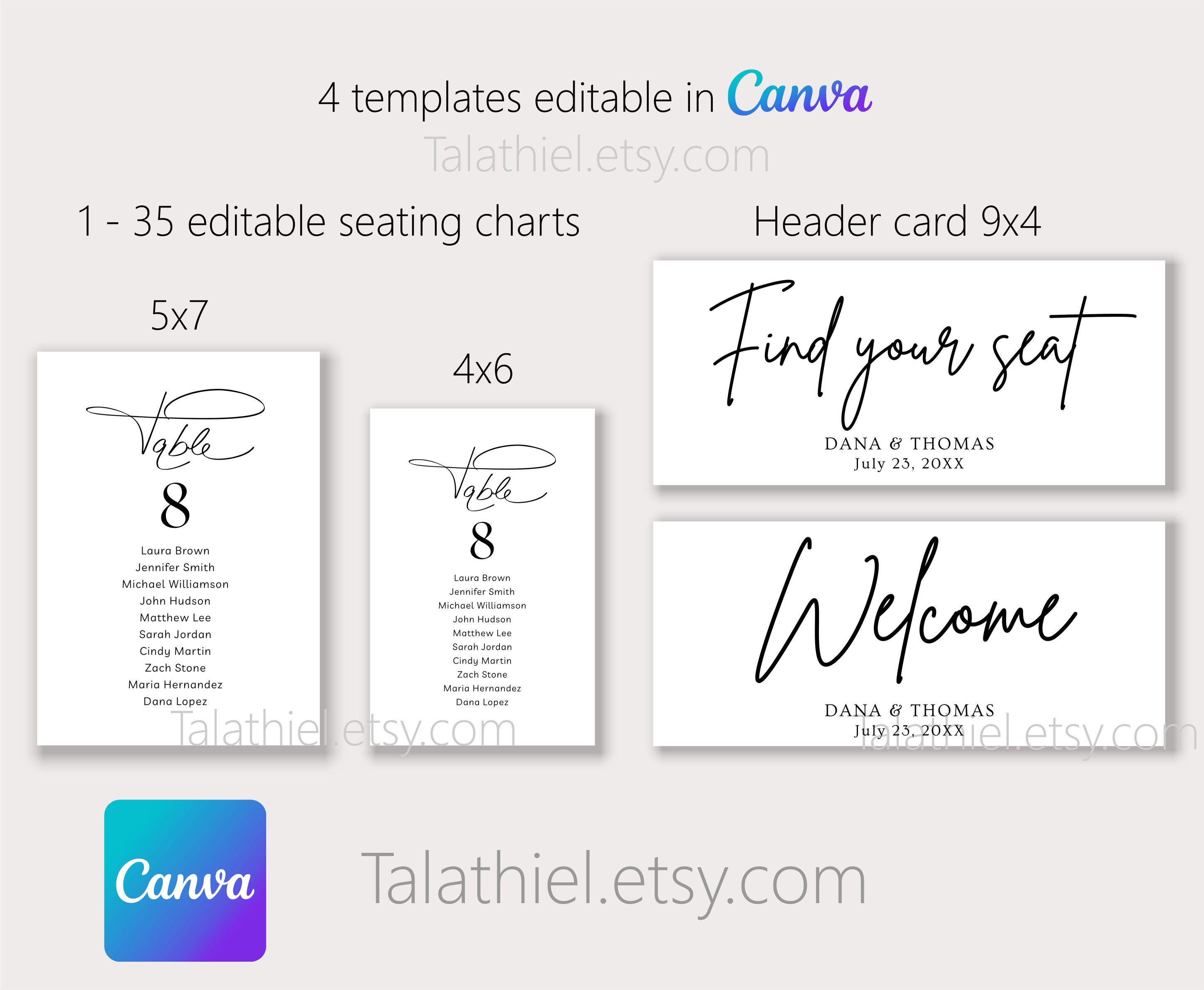 Wedding Seating Chart Minimalist Template: Editable Canva Design ...