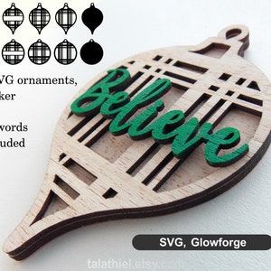 Plaid SVG Christmas Tree Ornament svg, 4 Round and 4 Tile, backers and 12 words included, Glowforge Christmas svg file