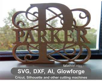 Monogram scroll SVG DXF Ai Full Alphabet ornament for shelf Glowforge file