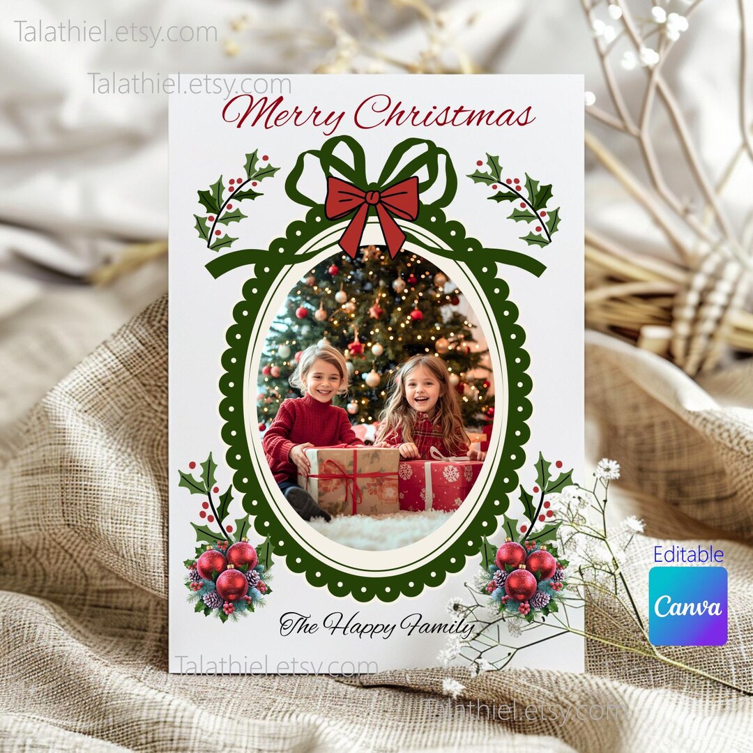 Christmas Photo Family Card Template, Editable Canva Holiday Card Etsy