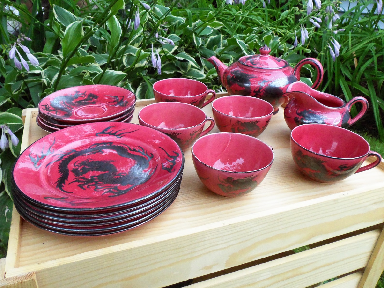 Rare Japanese Dragon Ware Antique Tea Set 18 Piece Red and Etsy