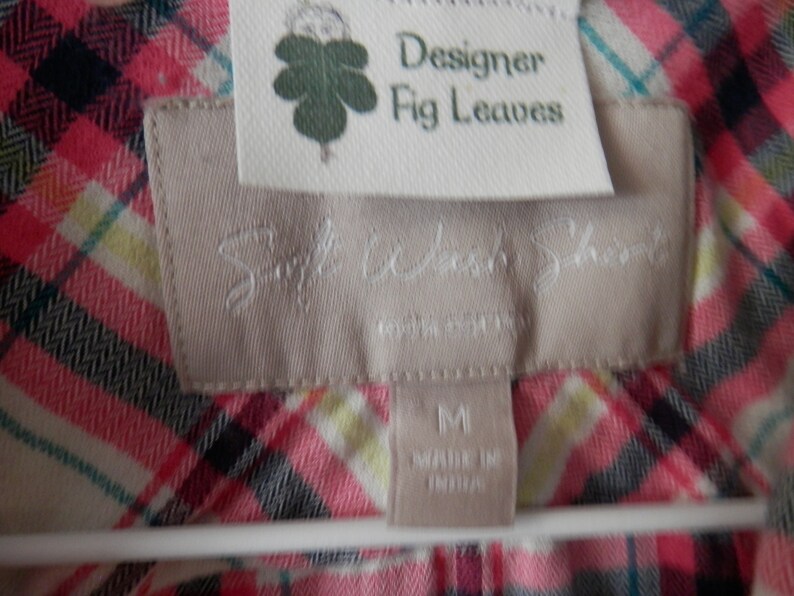 DusterJacket Boho-Chic Shabby Gipsy Banana Republic Brand Upcycled PinkNavy Plaid Shirt Size M