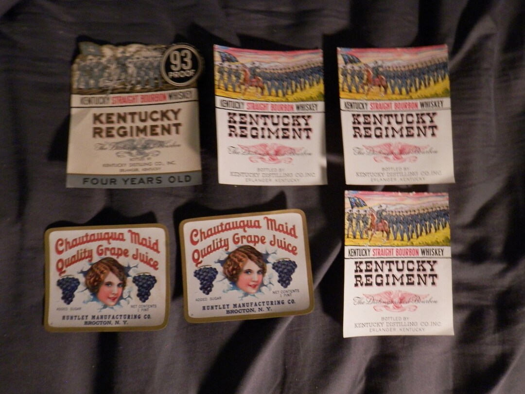 Kentucky Regiment Bourbon Bottle Labels &amp; Grape Juice Labels Set of 6 ...