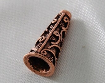 21mm Ornate Antique Copper Plated Pewter Grape & Vine Cone Bead Caps - 10 pcs