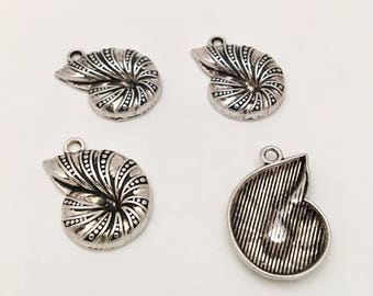 Antique Silver Sea Shell Charms - 10 pcs