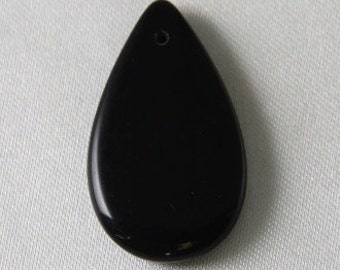 Large Glass Pear Flat Teardrop Focal Beads Jet Black 30mm x 18mm - 10 pcs