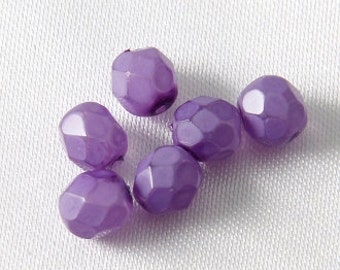Czech Glass Faceted Round Fire Polished Crystals Opaque Purple 6mm - 100 pcs