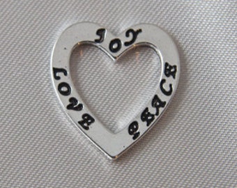 Antiqued Silver Joy Peace Love Heart Rings - 8 pcs - last lot