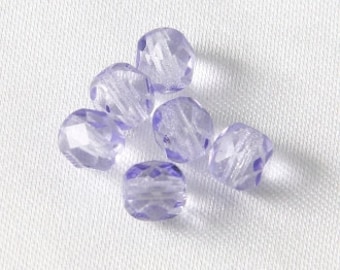 Czech Glass Faceted Round Fire Polished Crystals Light Tanzanite 6mm - 100 pcs