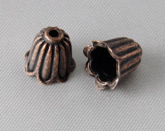 10mm Antique Copper Floral Fluted Scalloped Bead Cone End Caps - 20 pcs