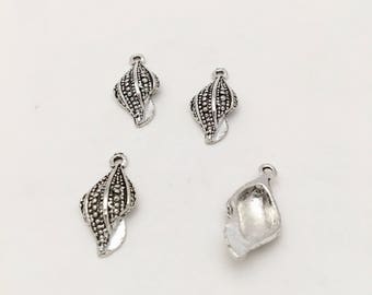 Antique Silver Sea Shell Charms - 10 pcs