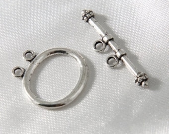 Large 22mm Antiqued Silver Smooth Oval Two Strand Toggle Clasps - 8 sets