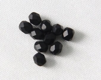 Czech Glass Faceted Round Fire Polished Crystals Matte Jet Black 4mm - 100 pcs