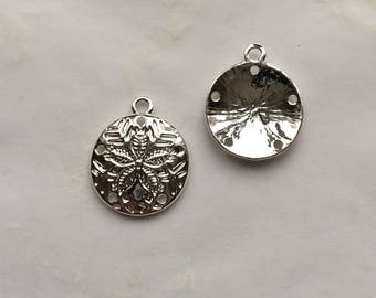 Sand Dollar Charms Silver Plated - 10 pcs