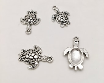 Antique Silver Turtle Charms - 25 pcs