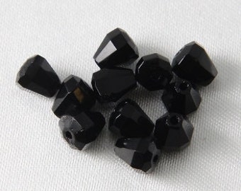 Czech Glass Faceted Drop Fire Polished Crystals Jet Black 6.5mm - 100 pcs