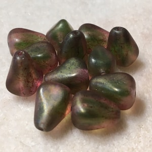 Old Style Chunky Czech Glass Teardrop Beads - 12mm Green and Pink Mix - 12 pcs