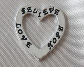 Antiqued Silver Believe Hope Love Heart Rings - 12 pcs - last lot