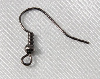 Ball & Coil Fish Hook Ear Wires Earring Findings Gunmetal 18mm - 50 pcs - 25 Pairs